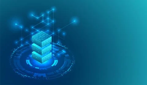 Isometric big data flow processing concept, cloud database. Abstract technolo 스톡 일러스트