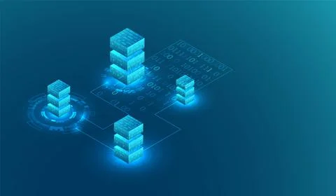Isometric big data flow processing concept, cloud database. Abstract technolo Stock Illustration