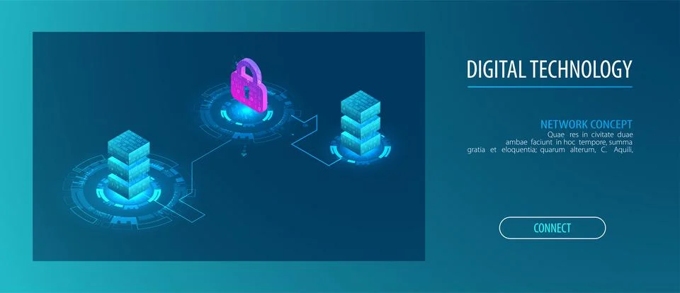Isometric big data flow processing concept, cloud database. Abstract technolo Illustrazione stock