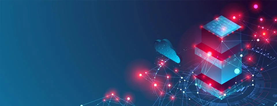 Isometric big data flow processing concept, cloud database. Abstract technolo Stock Illustration