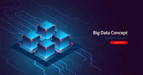 Isometric big data flow processing concept, database. Abstract technology bac Stock Illustration