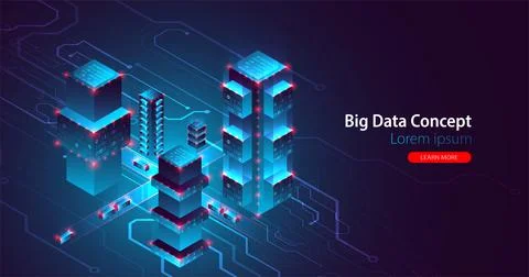 Isometric big data flow processing concept, database. Abstract technology bac Stock Illustration
