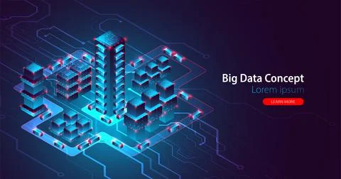 Isometric big data flow processing concept, database. Abstract technology bac Stock Illustration