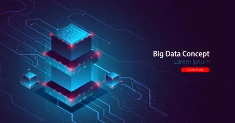 Isometric big data flow processing concept, database. Abstract technology bac Stock Illustration