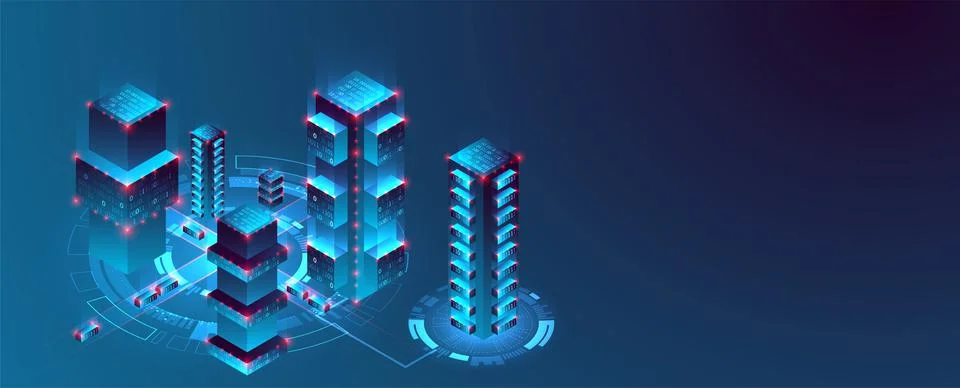 Isometric big data flow processing concept, cloud database. Abstract technolo Stock Illustration