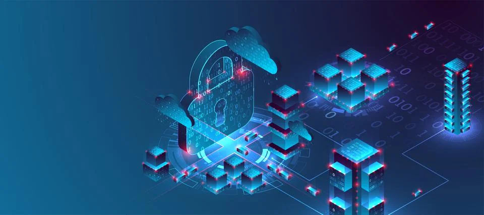 Isometric big data flow processing concept, cloud database. Abstract technolo Stock Illustration