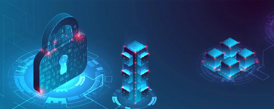 Isometric big data flow processing concept, cloud database. Abstract technolo Stock Illustration