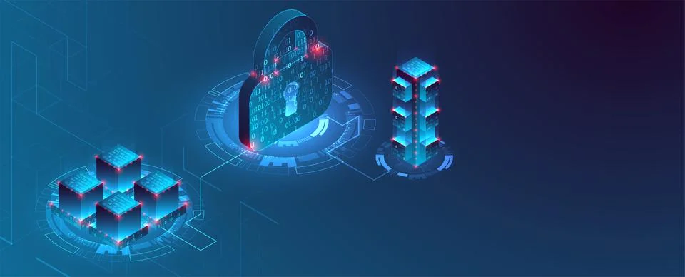 Isometric big data flow processing concept, cloud database. Abstract technolo Stock Illustration