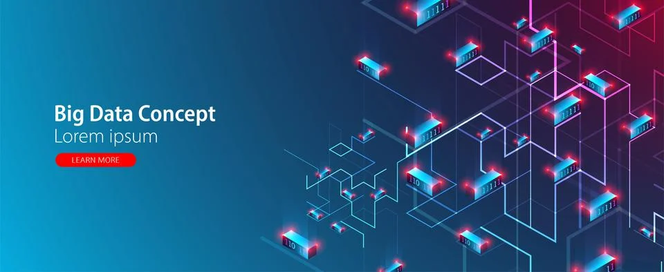 Isometric big data flow processing concept, cloud database. Abstract technolo Stock Illustration