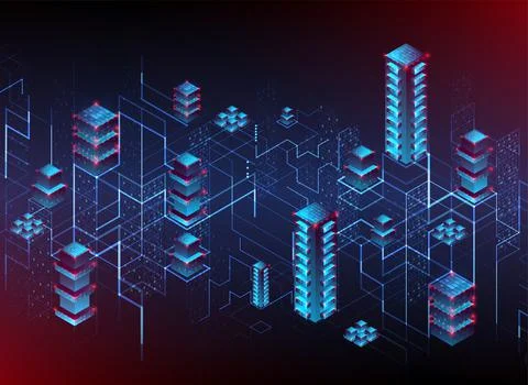 Isometric big data flow processing concept, cloud database. Abstract technolo Stock Illustration