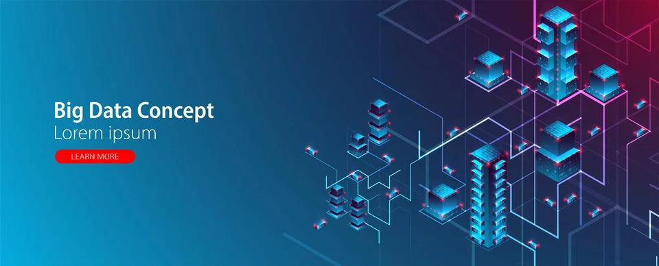 Isometric big data flow processing concept, cloud database. Abstract technolo 스톡 일러스트