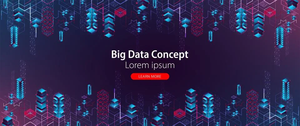 Isometric big data flow processing concept, cloud database. Abstract technolo 스톡 일러스트