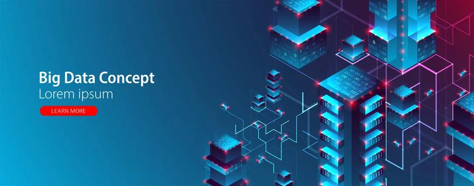 Isometric big data flow processing concept, cloud database. Abstract technolo Stock Illustration