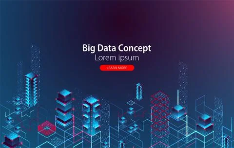 Isometric big data flow processing concept, cloud database. Abstract technolo Stock Illustration