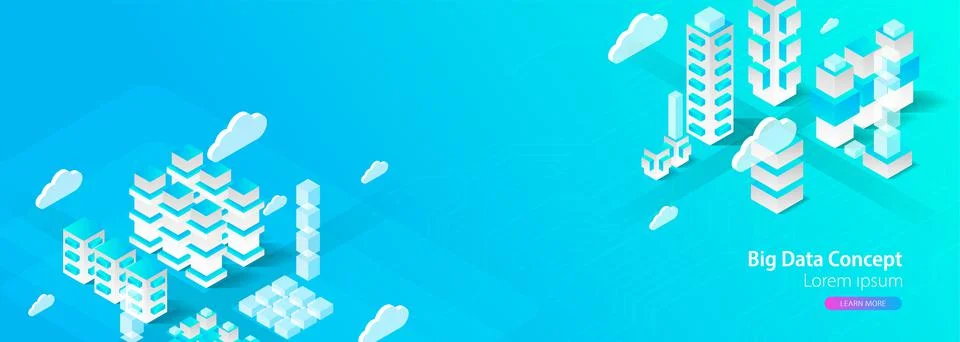 Isometric big data flow processing concept, cloud database. Abstract technolo Stock Illustration