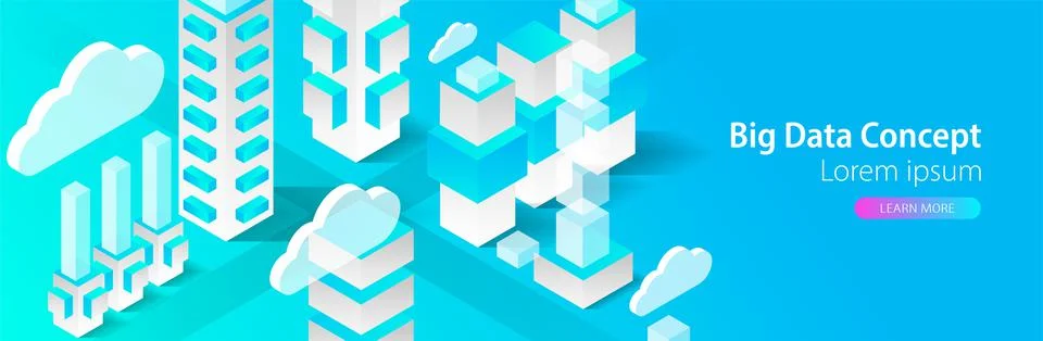 Isometric big data flow processing concept, cloud database. Abstract technolo 스톡 일러스트