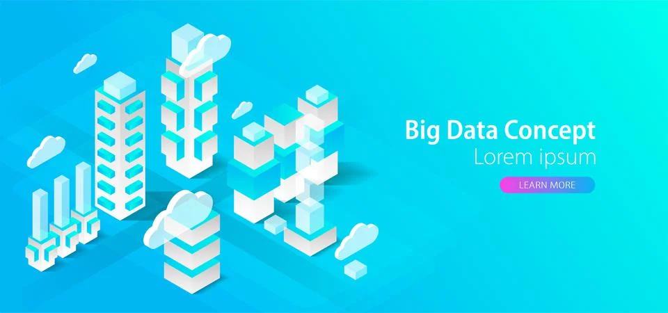 Isometric big data flow processing concept, cloud database. Abstract technolo 스톡 일러스트