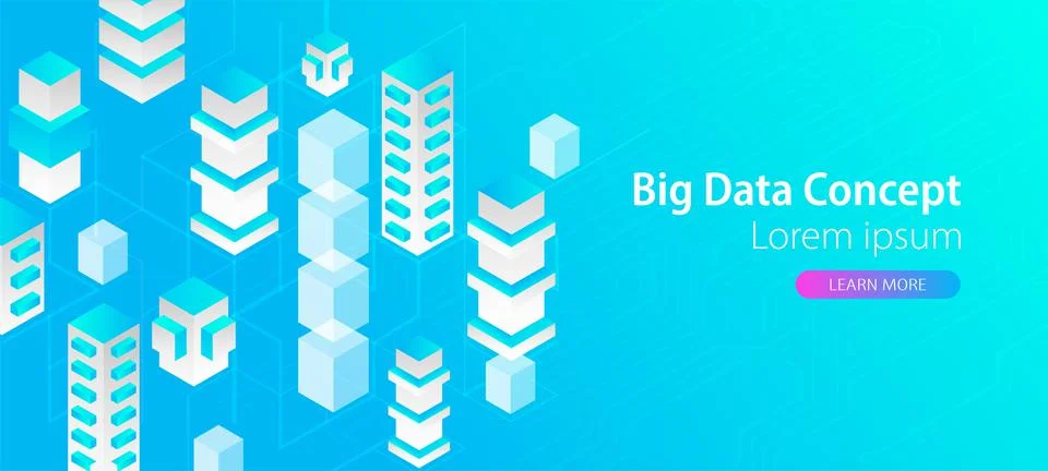 Isometric big data flow processing concept, cloud database. Abstract technolo 스톡 일러스트