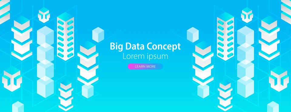 Isometric big data flow processing concept, cloud database. Abstract technolo Illustrazione stock