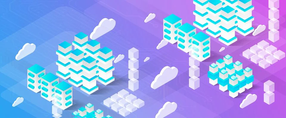 Isometric big data flow processing concept, cloud database. Abstract technolo 스톡 일러스트