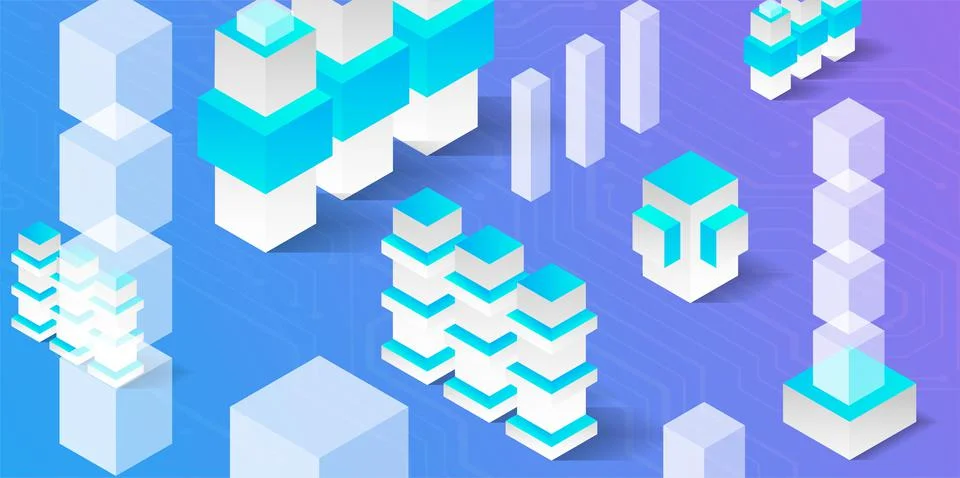 Isometric big data flow processing concept, cloud database. Abstract technolo Stock Illustration