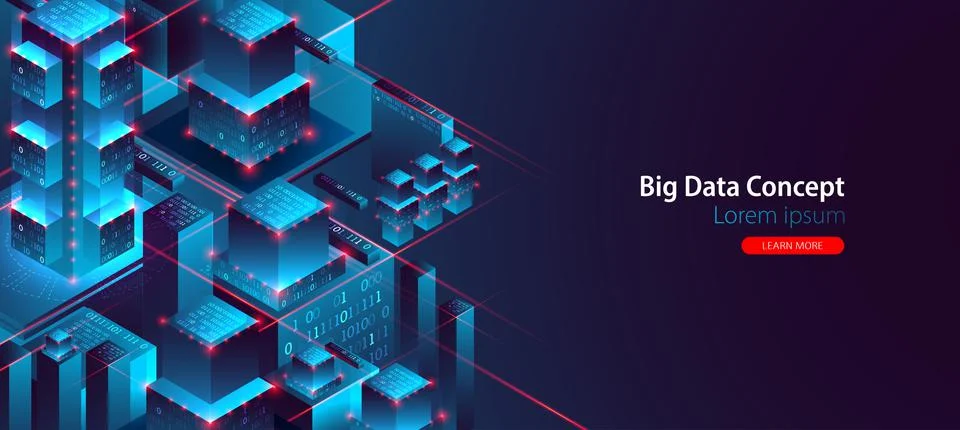 Isometric big data flow processing concept, database. Abstract technology bac Stock Illustration