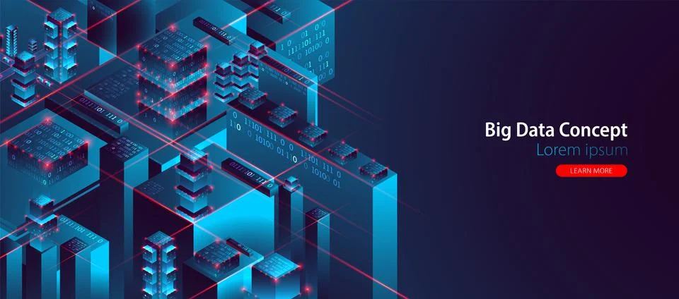 Isometric big data flow processing concept, database. Abstract technology bac Stock Illustration