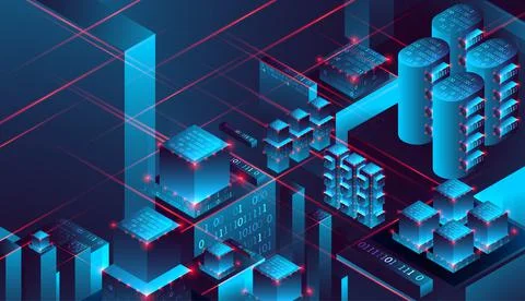 Isometric big data flow processing concept, database. Abstract technology bac Stock Illustration