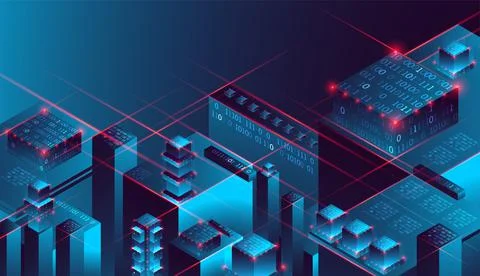 Isometric big data flow processing concept, database. Abstract technology bac Stock Illustration