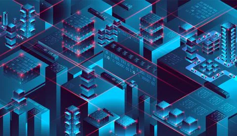 Isometric big data flow processing concept, database. Abstract technology bac Stock Illustration
