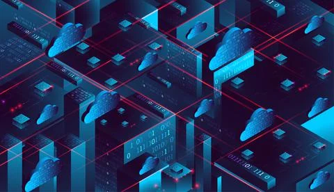 Isometric big data flow processing concept, database. Abstract technology bac Stock Illustration