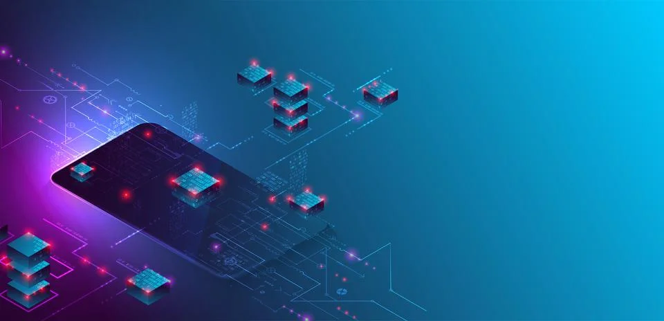 Isometric big data processing concept, cloud database. Abstract technology ba Stock Illustration