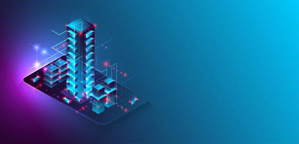 Isometric big data processing concept, cloud database. Abstract technology ba Stock Illustration