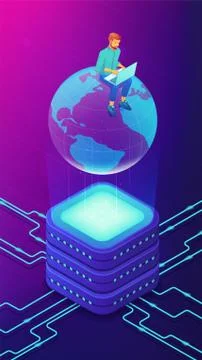 Isometric big database engineer concept 스톡 일러스트