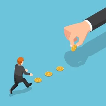 Isometric big hand use dollar coin to entice businessman Stock Illustration