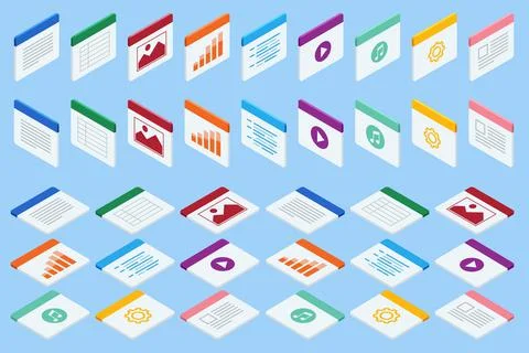 Isometric big set of document flow management. Documents icon set for user Stock Illustration