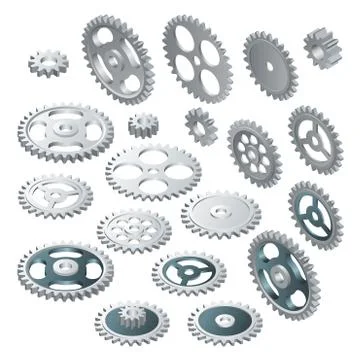 Isometric big set of a Gear wheels. 库存插图