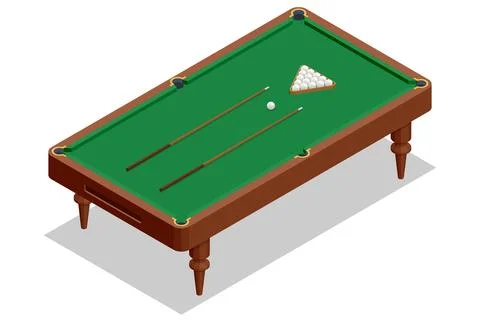 Isometric billiard table isolated on white background. Billiard table with green 스톡 일러스트