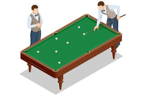 Isometric billiard table isolated on white background. Billiard table with green 스톡 일러스트