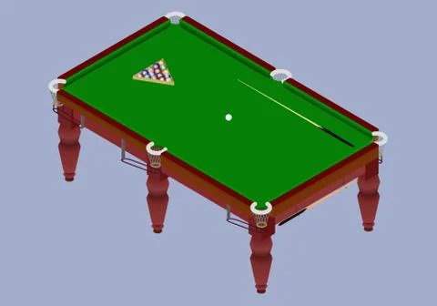 Isometric billiard table.Green table with balls and cue stick Stock Illustration