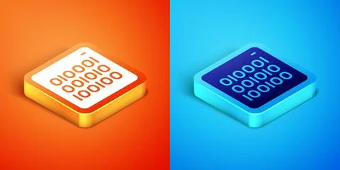 Isometric Binary code icon isolated on orange and blue background. Vector 스톡 일러스트