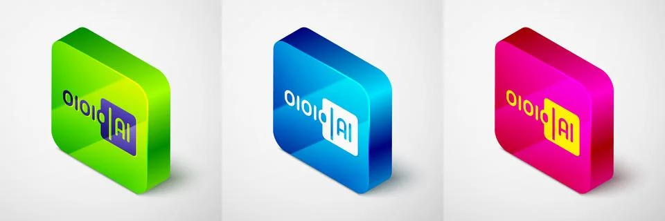 Isometric Binary code icon isolated on grey background. Square button. Vector イラスト素材