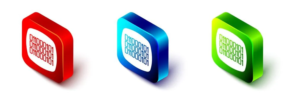 Isometric Binary code icon isolated on white background. Red, blue and gree.. Stock Illustration