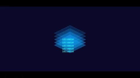 Isometric Binary Code Stack with Glowing Blue Data Layers on Dark Background Stock Footage 342300428