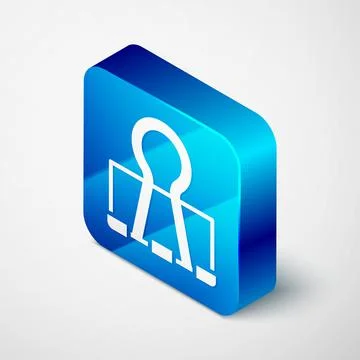 Isometric Binder clip icon isolated on grey background. Paper clip. Blue square Stock Illustration