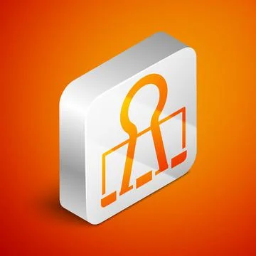 Isometric Binder clip icon isolated on orange background. Paper clip. Silver  Stock Illustration