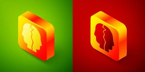 Isometric Bipolar disorder icon isolated on green and red background. Square Stock Illustration