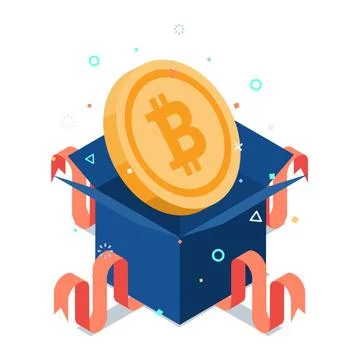 Isometric Bitcoin Inside Gift Boxes Showing Up Stock Illustration