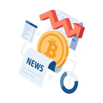 Isometric Bitcoin with Newspaper and Data Stock Illustration