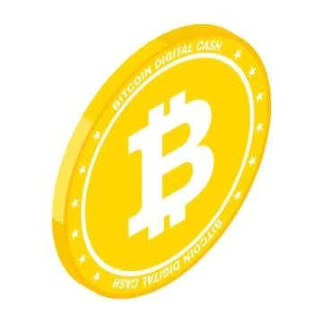 Isometric Bitcoin sign with computer chip. Color icon. 스톡 일러스트